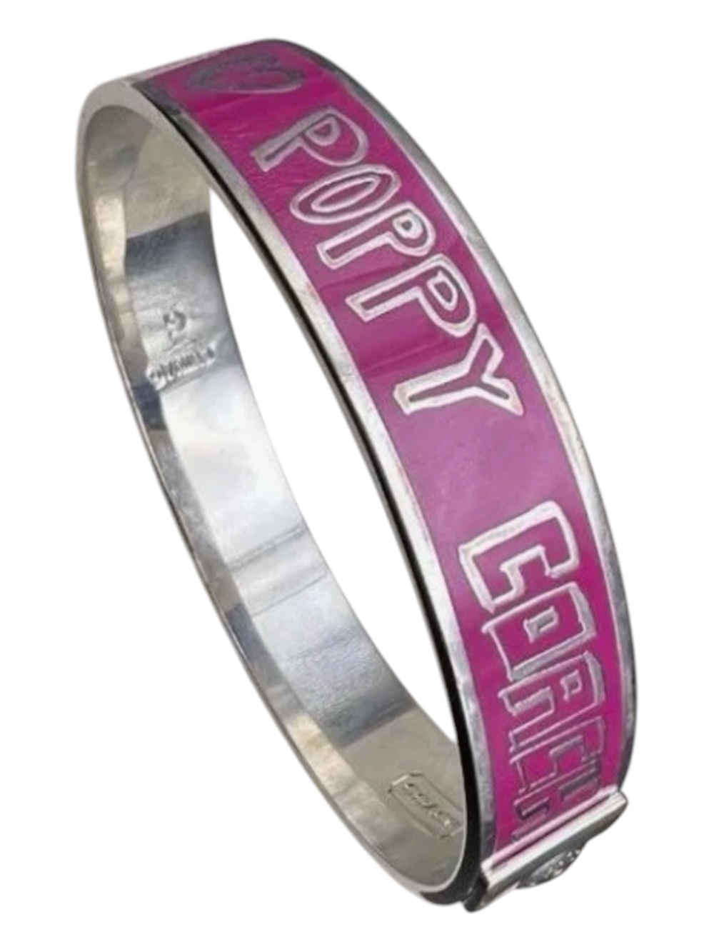 Coach Poppy est 1941  Y2K Pink Fuchsia Enamel Silver Bangle Bracelet - Picture 3 of 14
